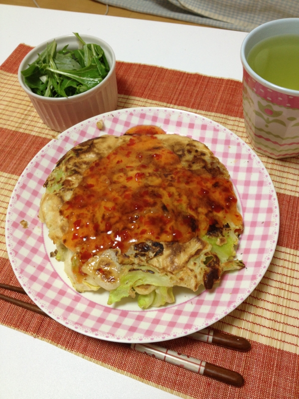 エスニック風もちチーズお好み焼き