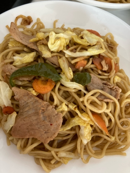 豚肉・ほうれん草で。ネギ塩焼きそば