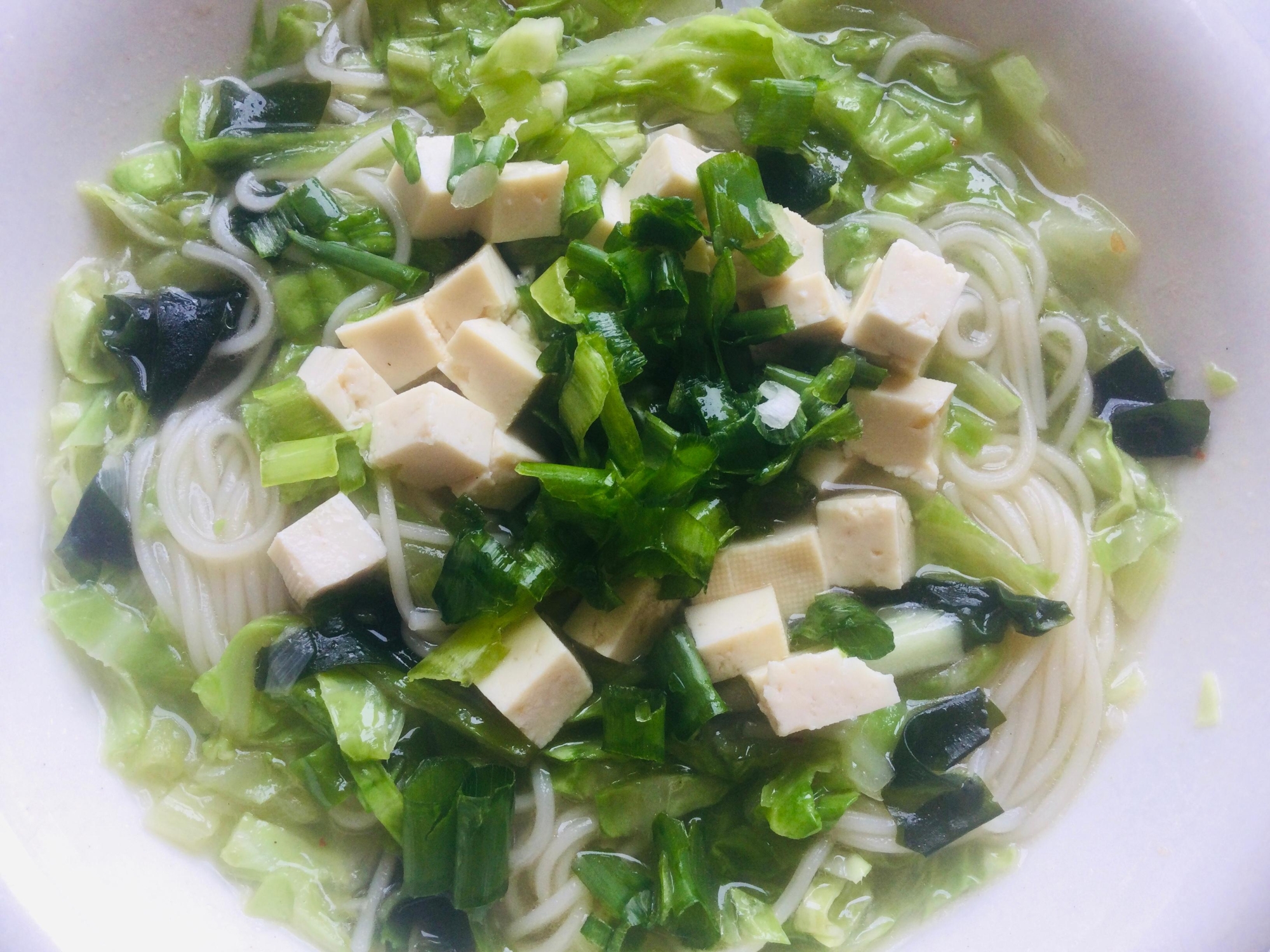 キャベツとネギと豆腐のにゅうめん