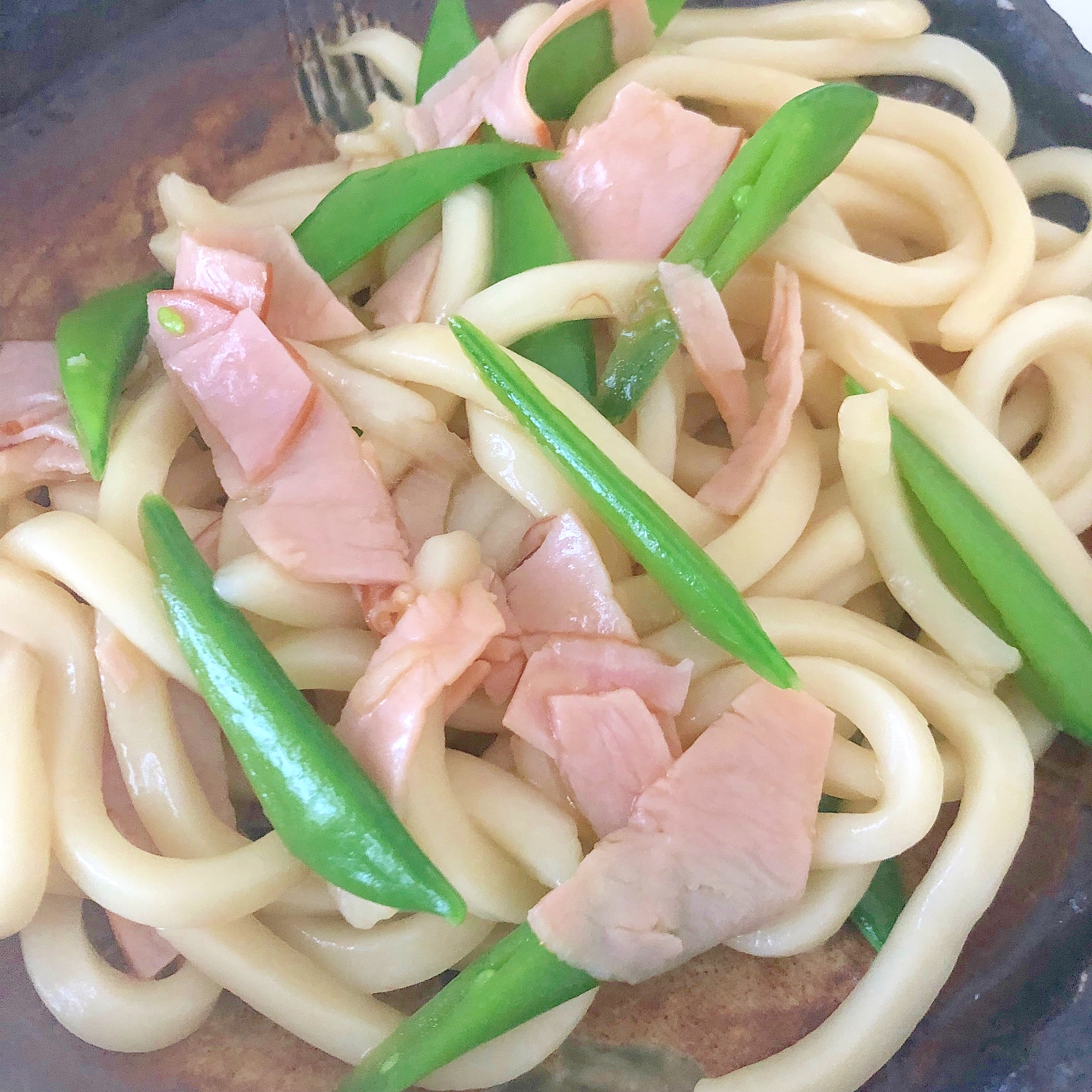 ハムとスナップえんどうの焼うどん☆