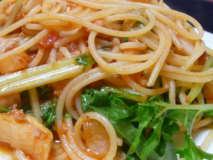 ツナと水菜のトマトソース・スパゲティ