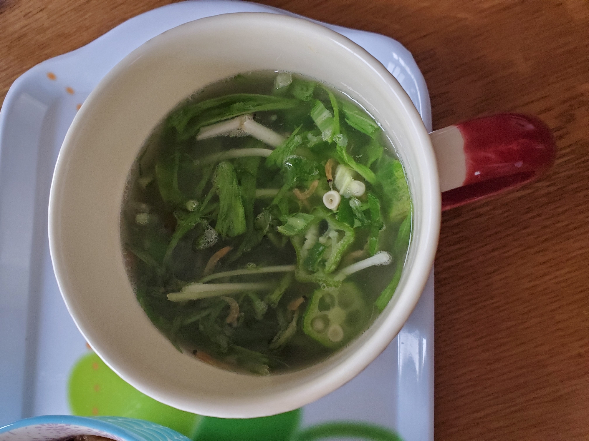 水菜とオクラとあみえびのスープ
