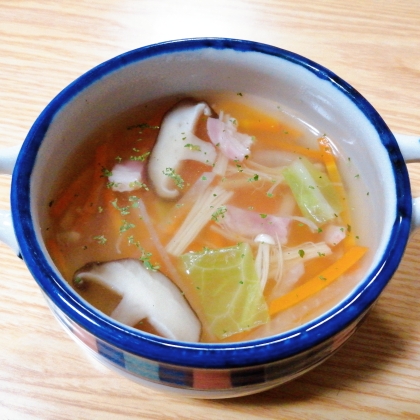 所要時間5分！冷凍ストック野菜で洋風スープ