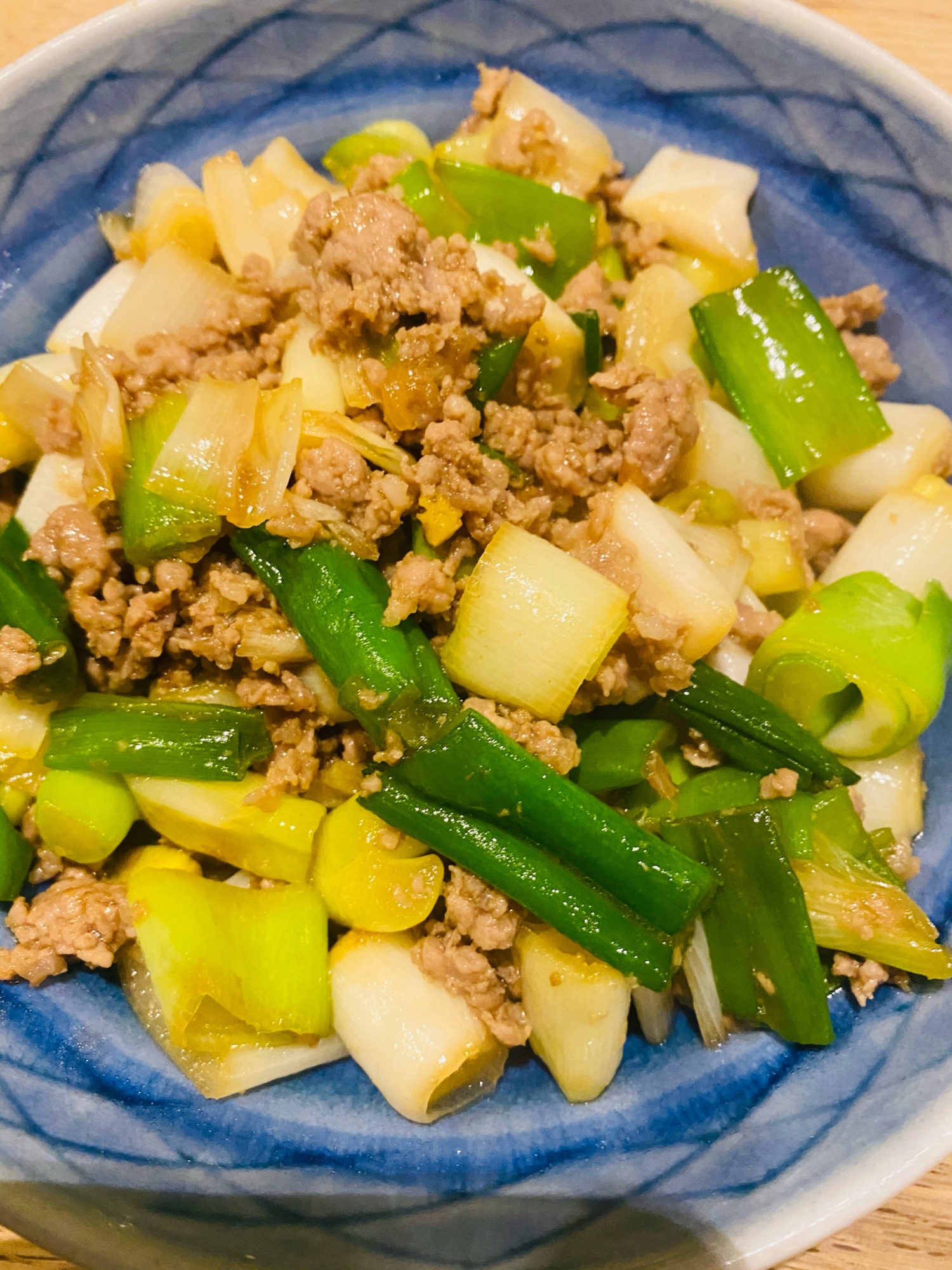 豚ひき肉と長ネギの甘醤油炒め