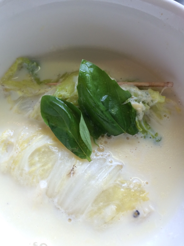 ロール白菜の豆乳スープ