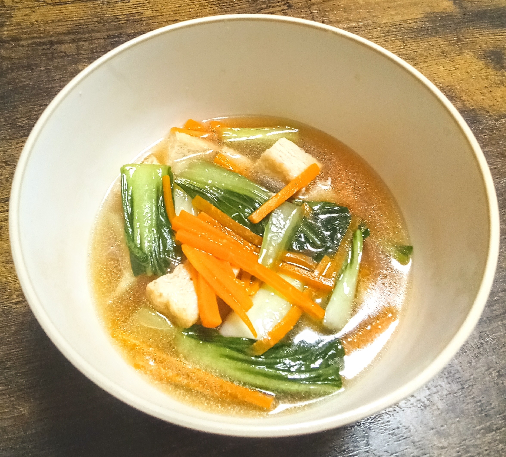 今日は、チンゲン菜と厚揚げDe中華スープ