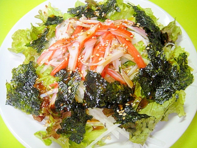 大根レタスかにかまの韓国海苔サラダ