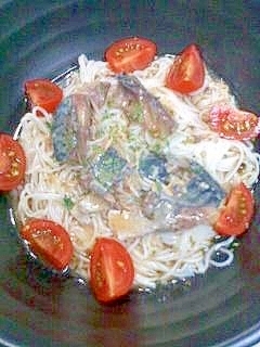 缶詰で　さばのオリーブそうめん