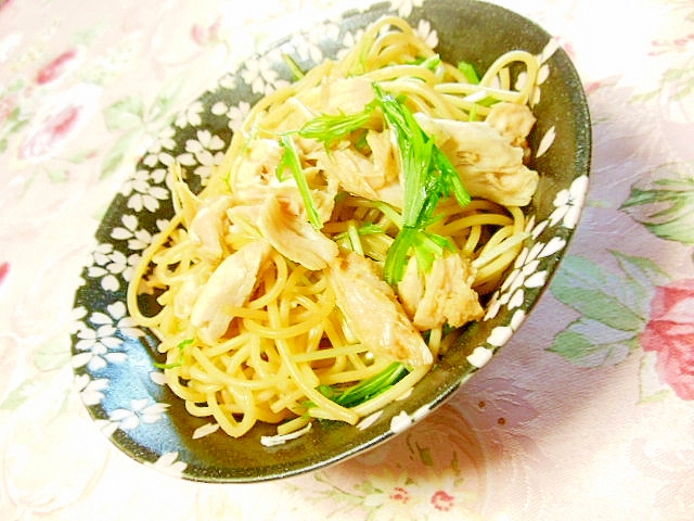 ❤鶏ささみと水菜の生姜めんつゆパスタ❤