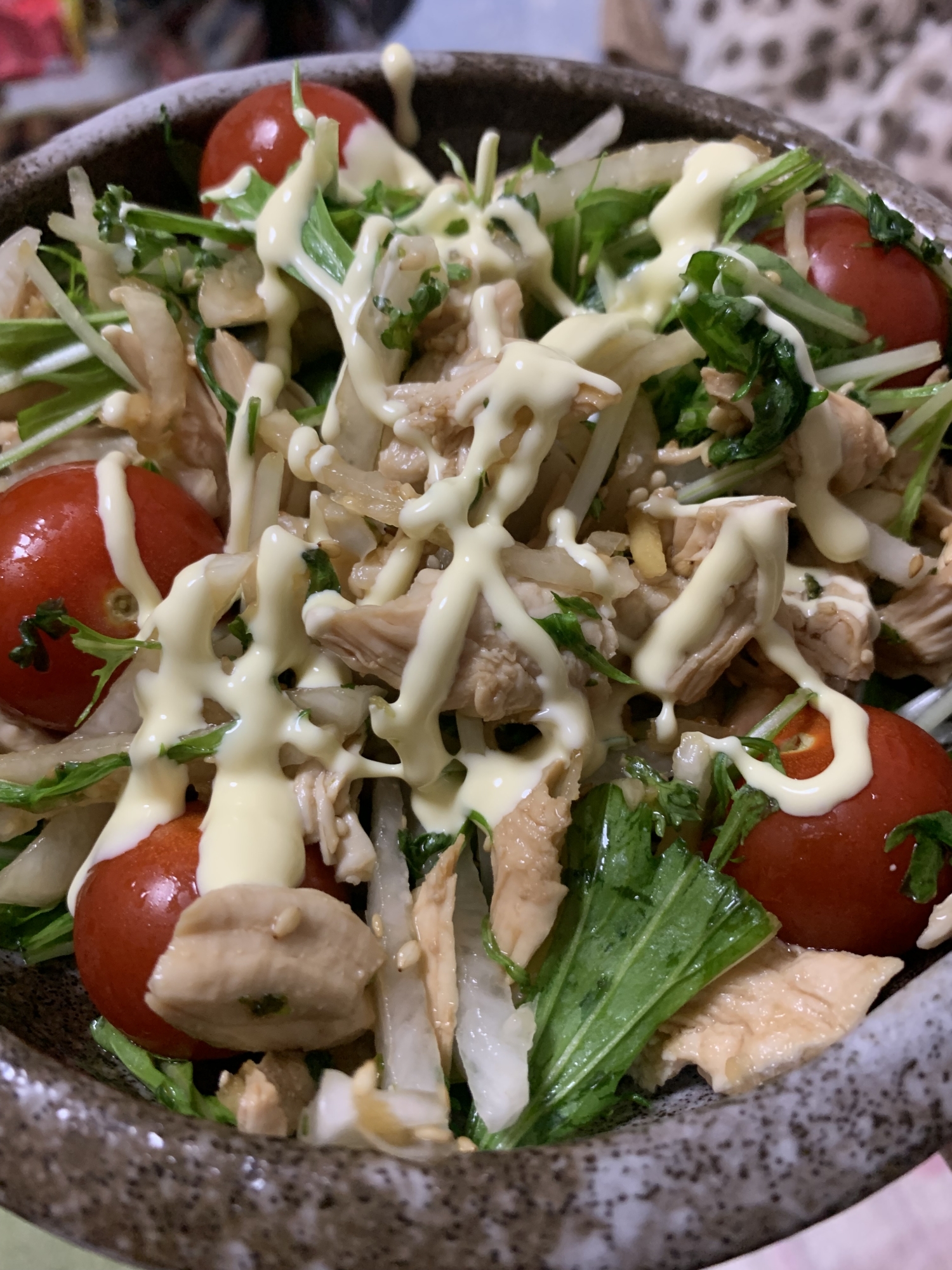 ささみとプチトマトの大根水菜サラダ