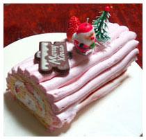 ピンク色の可愛いロールケーキ。クリスマスにどうぞ♪