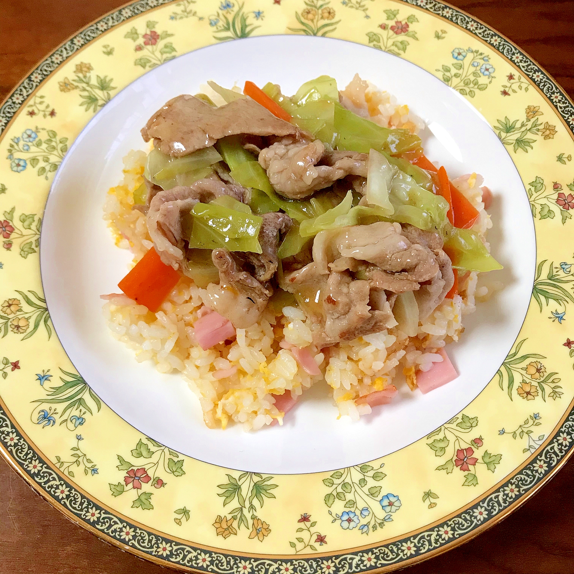 卵とハムのチャーハン～肉野菜あんかけのせ