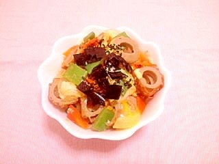 インゲンと竹輪のとろとろ卵どんぶり