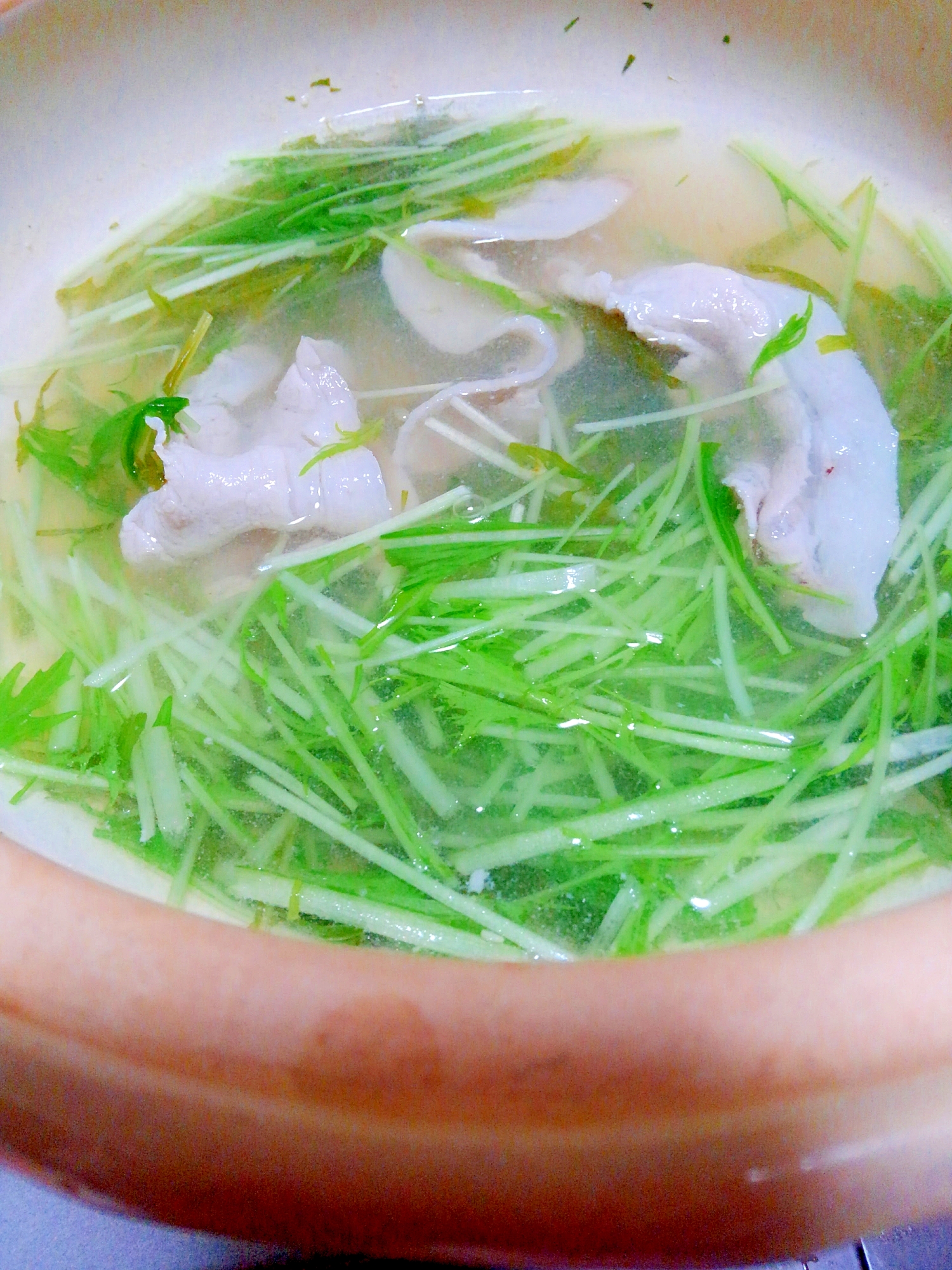 だけ！なのにおいしい☆水菜と豚バラのシンプル節約鍋