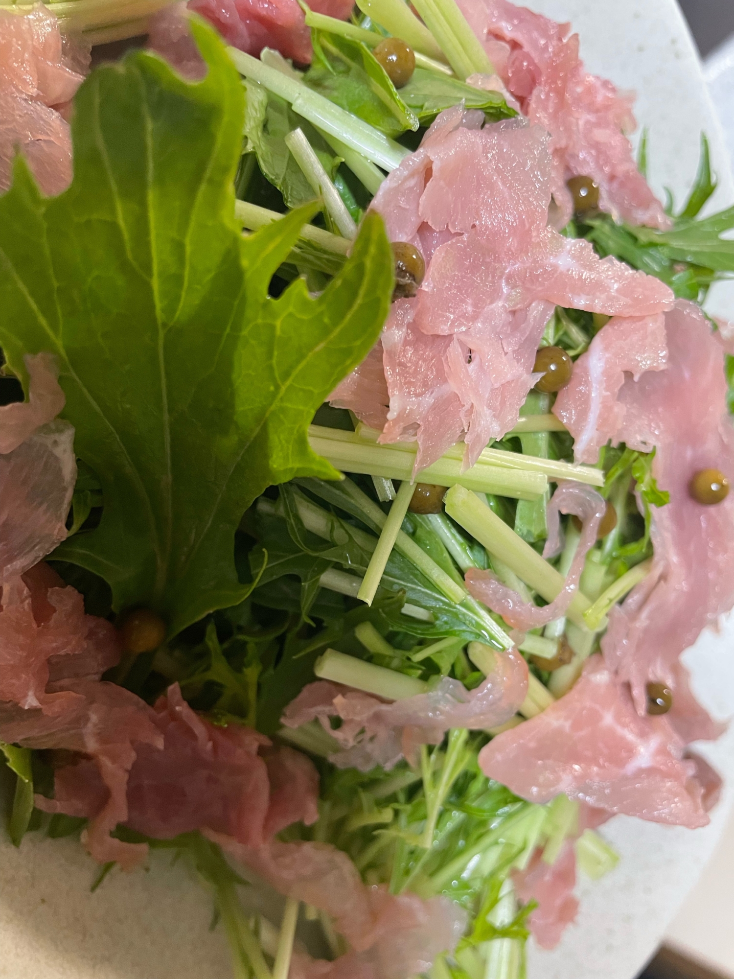 シャキッと水菜と生ハム簡単サラダ