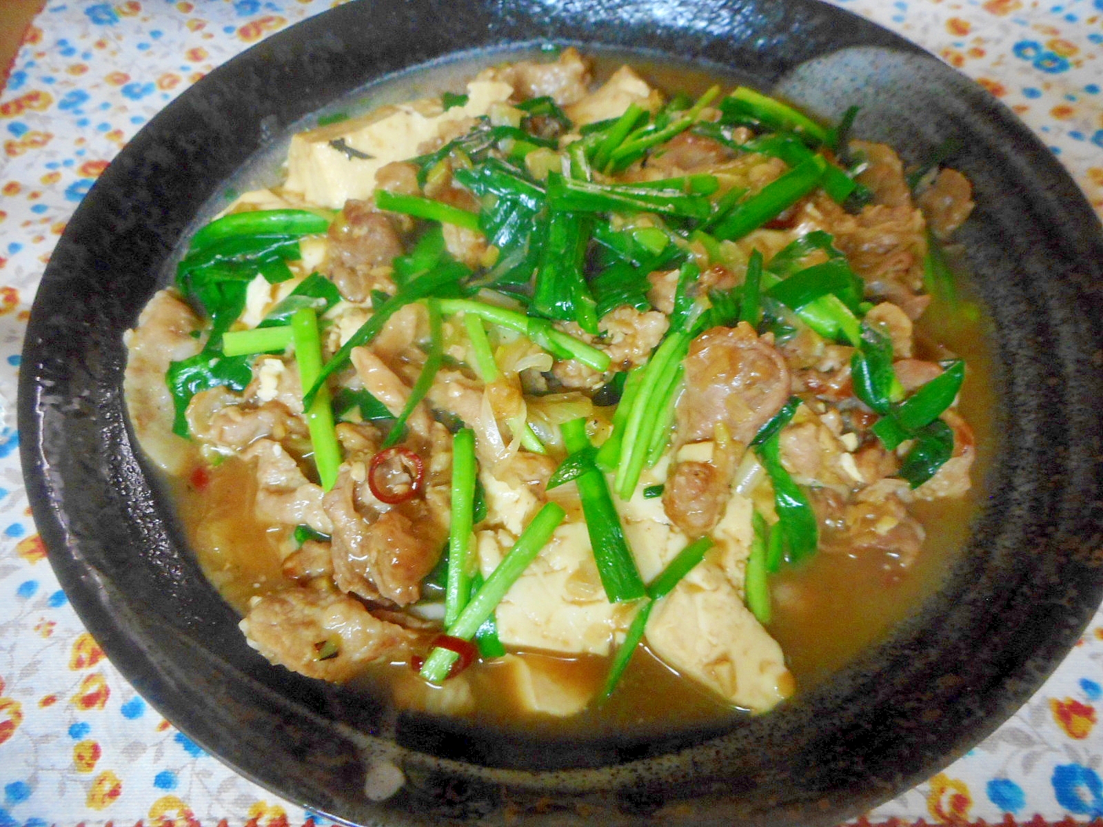 豚ニラ豆腐の醤油麹炒め煮