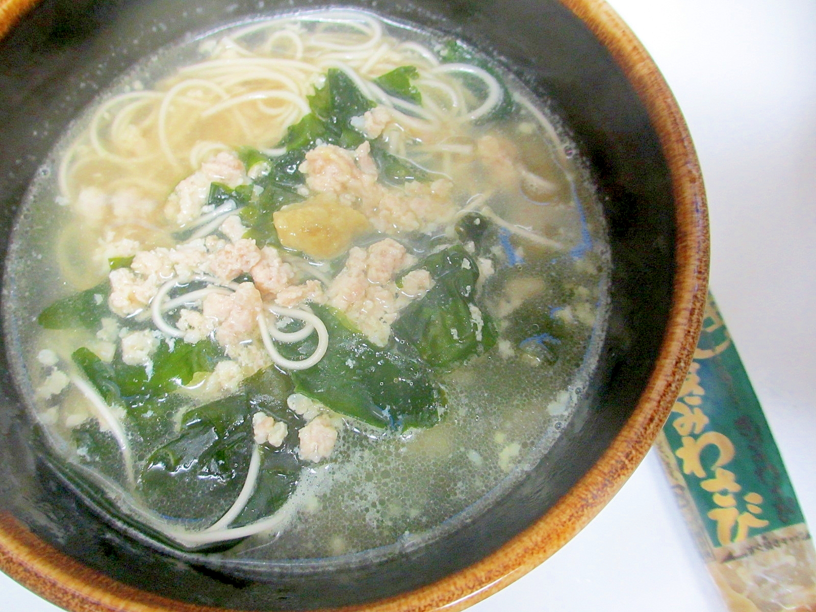 ひき肉のワカメのわさびにゅうめん