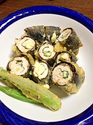 鳥肉のチーズと大葉の磯辺揚げ