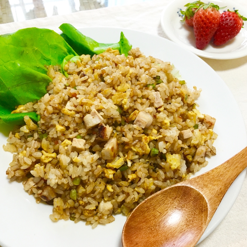 香味野菜ダレ焼豚とにんにくの芽チャーハン♡