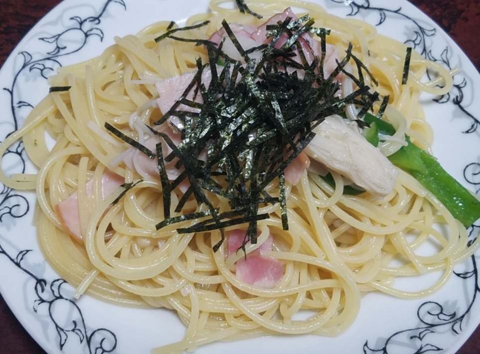 簡単！ハムときのこの白だしパスタ