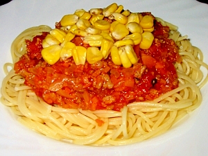 フルーツコーンのミートスパゲッティ