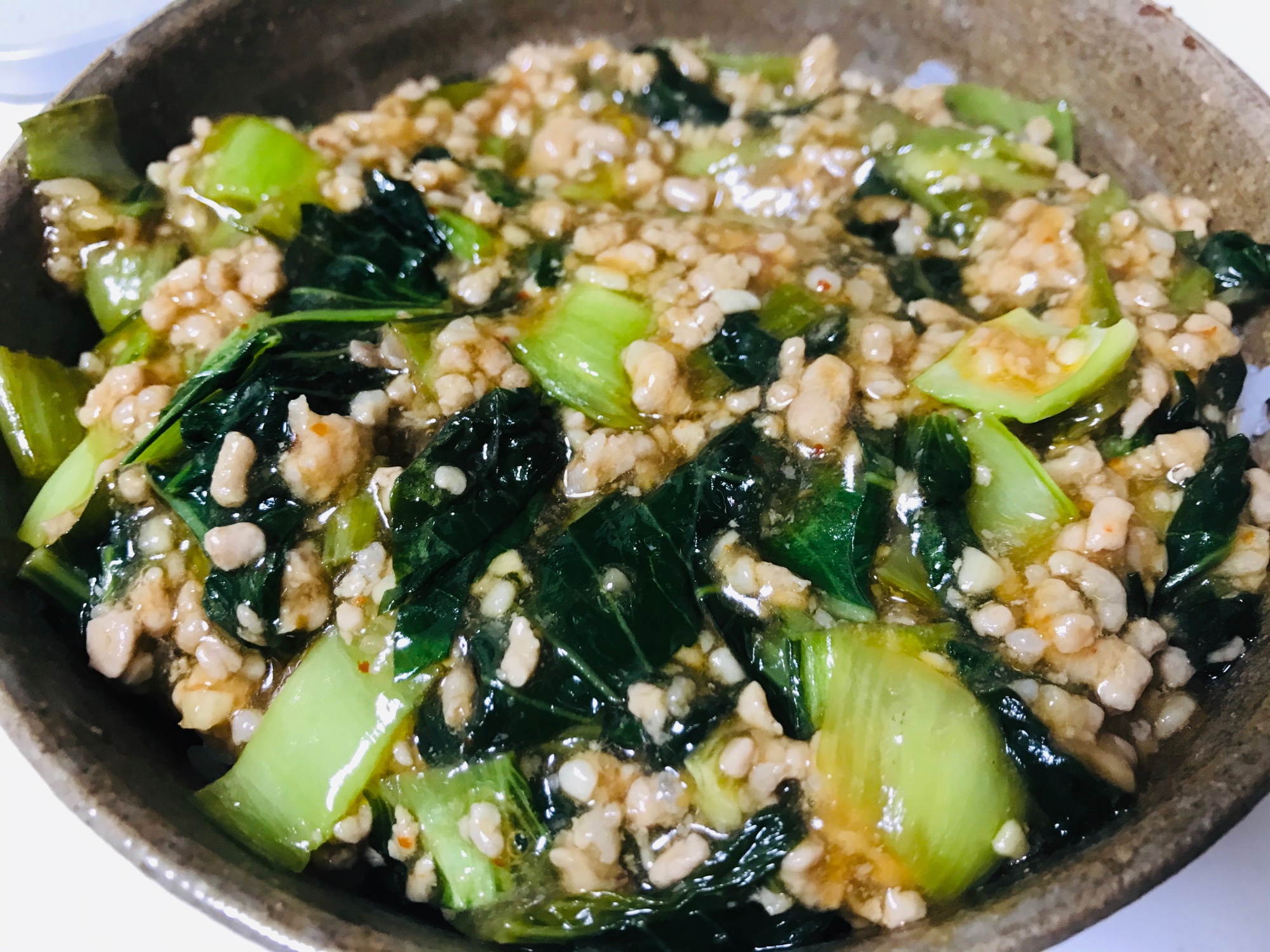 簡単！青梗菜と合い挽き肉のピリ辛丼♫