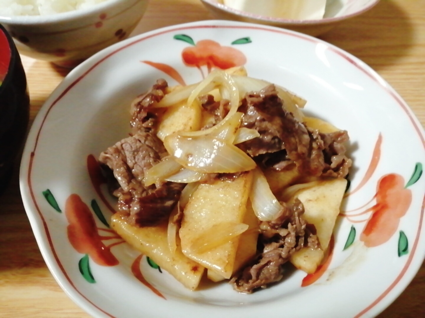 牛肉と長芋と玉ねぎの炒め物