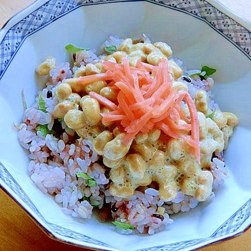 ２人分の納豆ご飯❤混ぜご飯ベースで♪（茗荷&大葉）