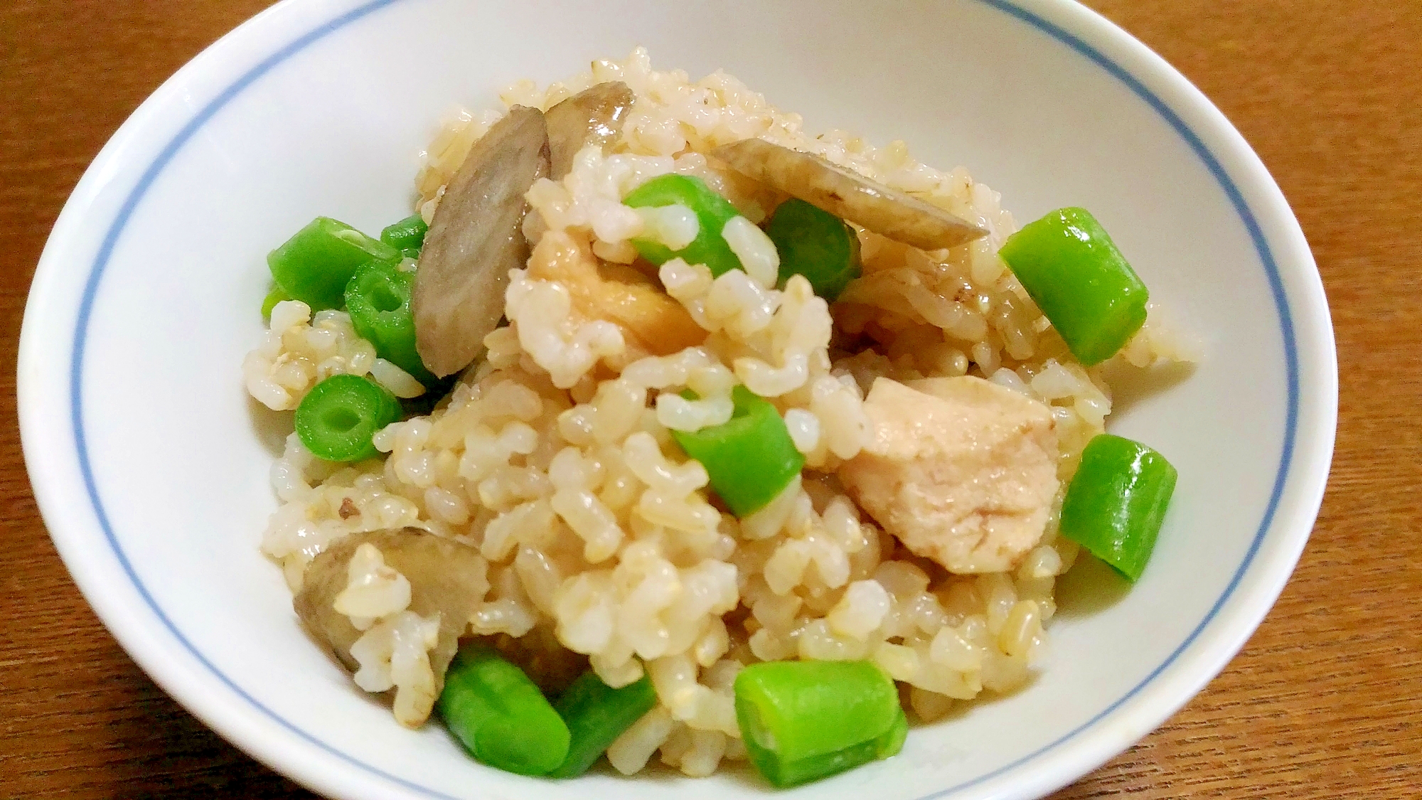 インゲンと牛蒡、鶏の炊き込み御飯