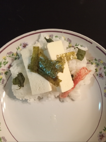 ５分！？ポン酢で豆腐丼♪（小松菜&カニカマ&茗荷）