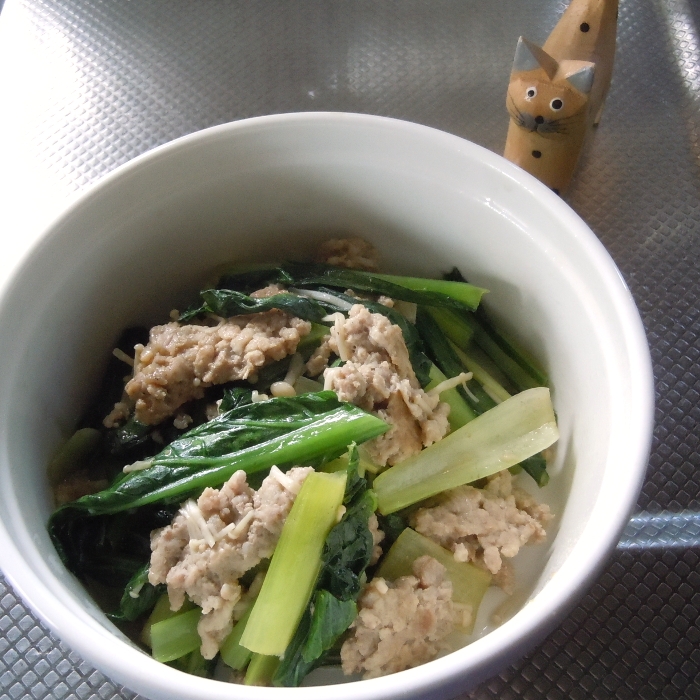 【うま塩】で簡単ひき肉と小松菜の香り炒め