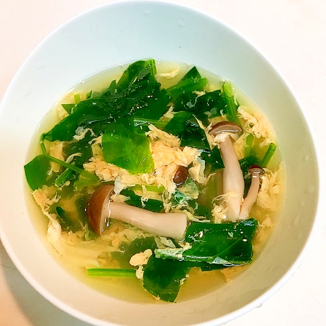 ほうれん草としめじの あったか中華卵スープ レシピ 作り方 By えだ豆カシューナッツ 楽天レシピ