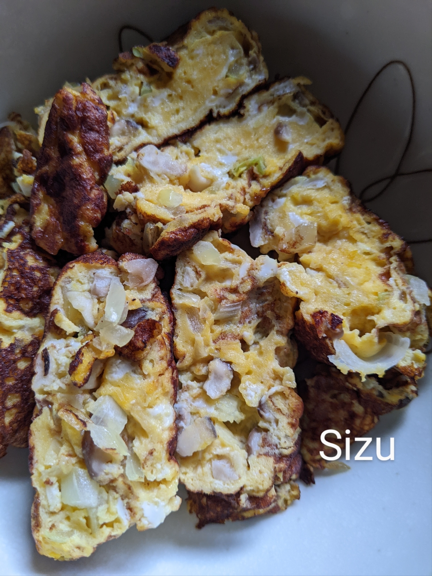 しいたけと玉ねぎ入たまご焼き