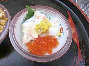 毛蟹1杯で6品 其の1「カニ菊花酢 イクラ添え」