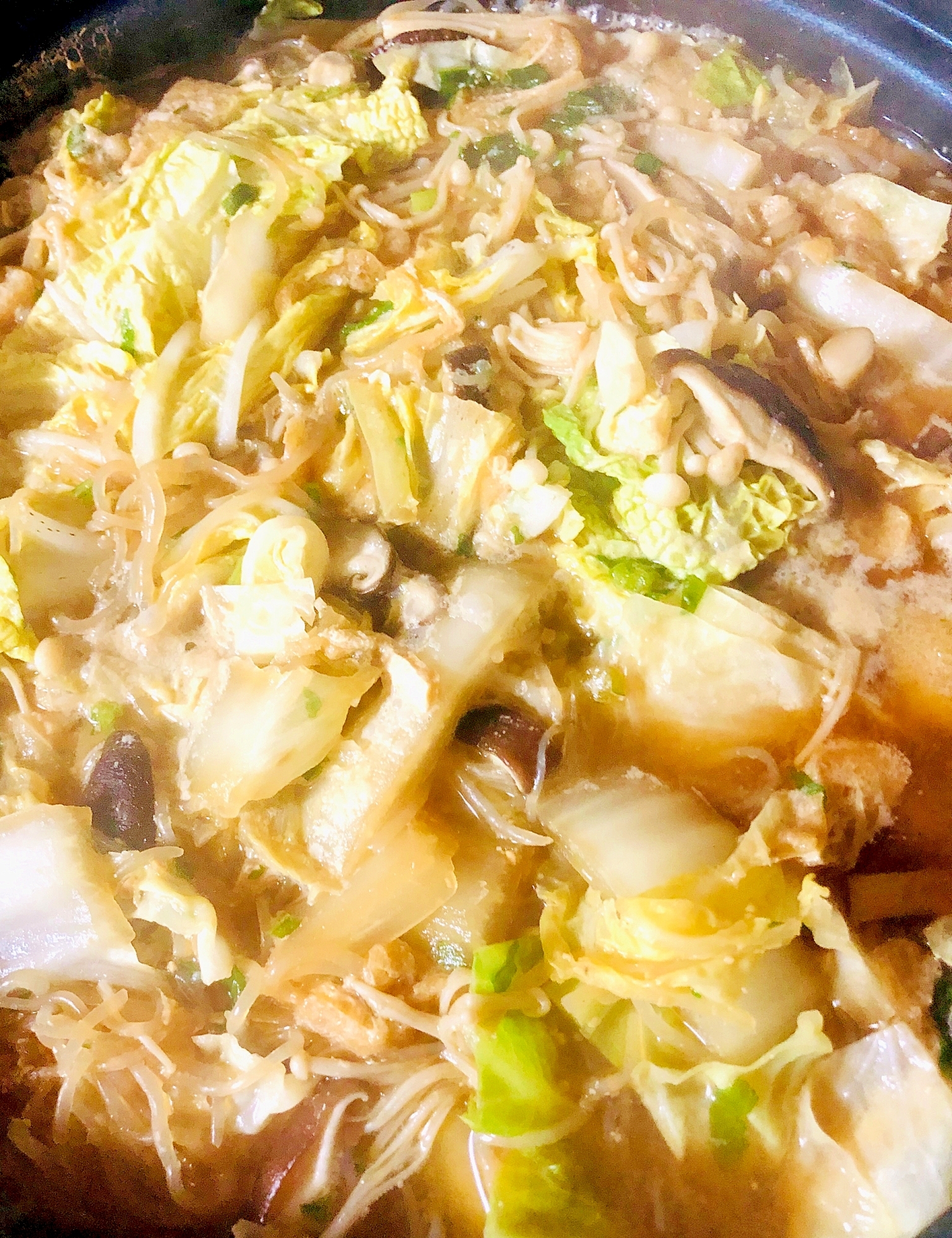 長ネギや白菜と油揚げの味噌鍋
