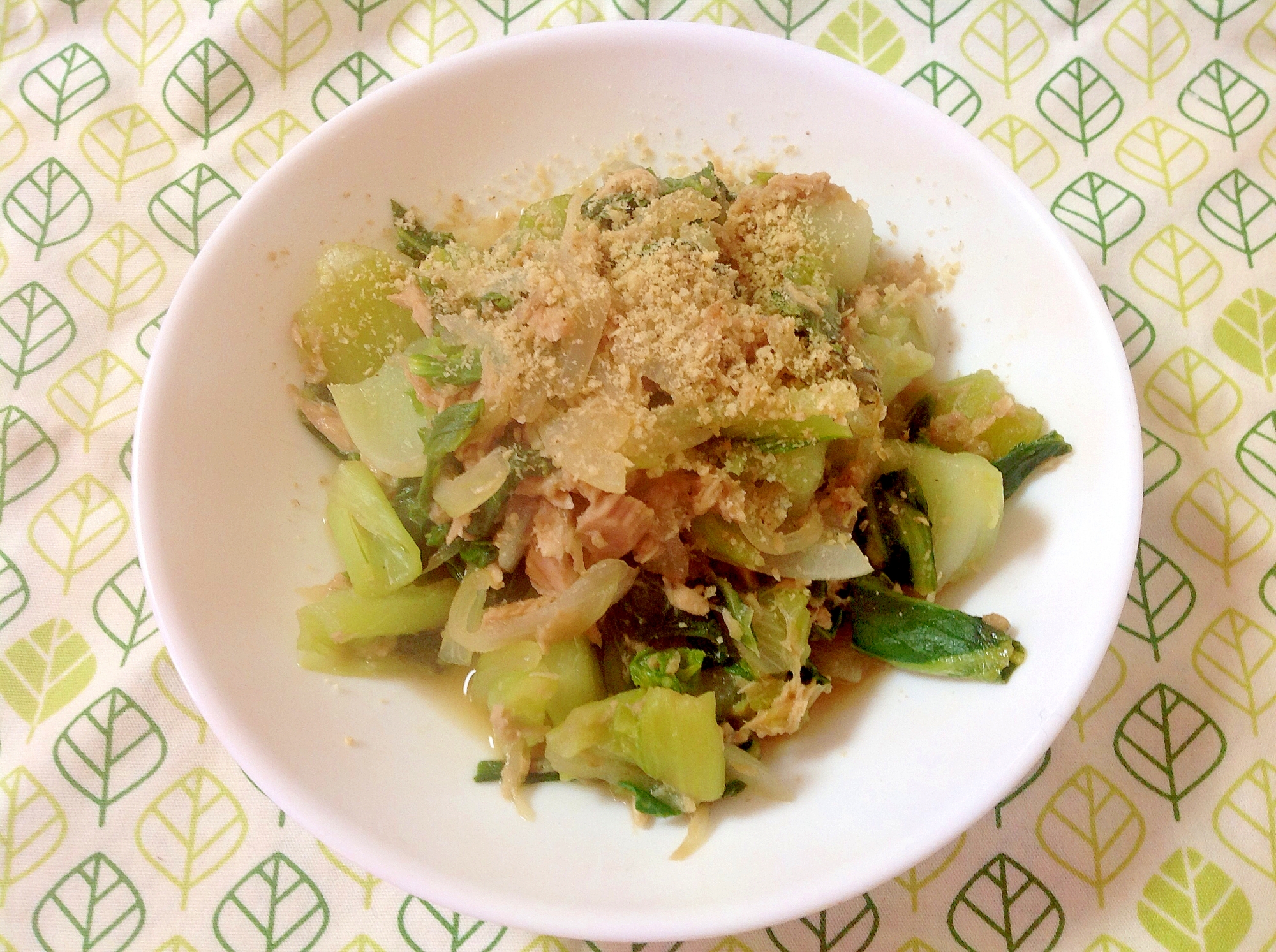 青梗菜とツナの麺つゆ炒め♪