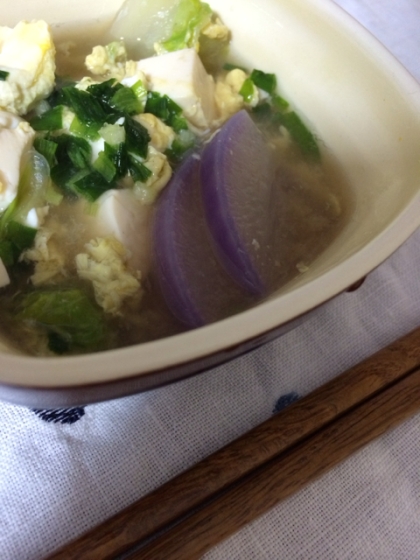スープの分量を、参考にさせて頂きました。
とても美味しいです。
白菜しか無かったので、次回は小松菜で作ります。