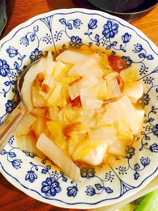 火を使わない☆湯豆腐のなめこと白菜のあんかけ