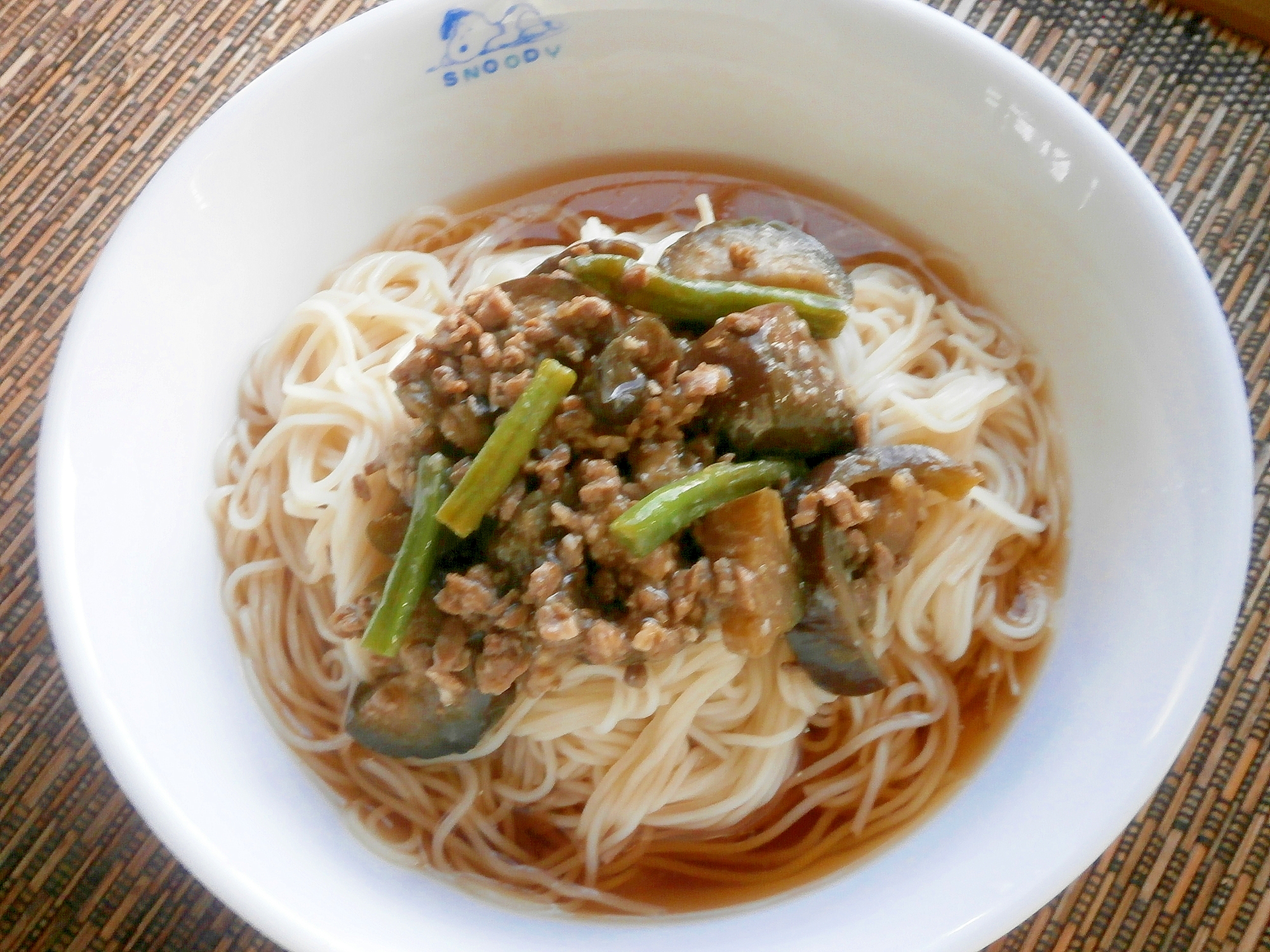 ひき肉とナスのそうめん