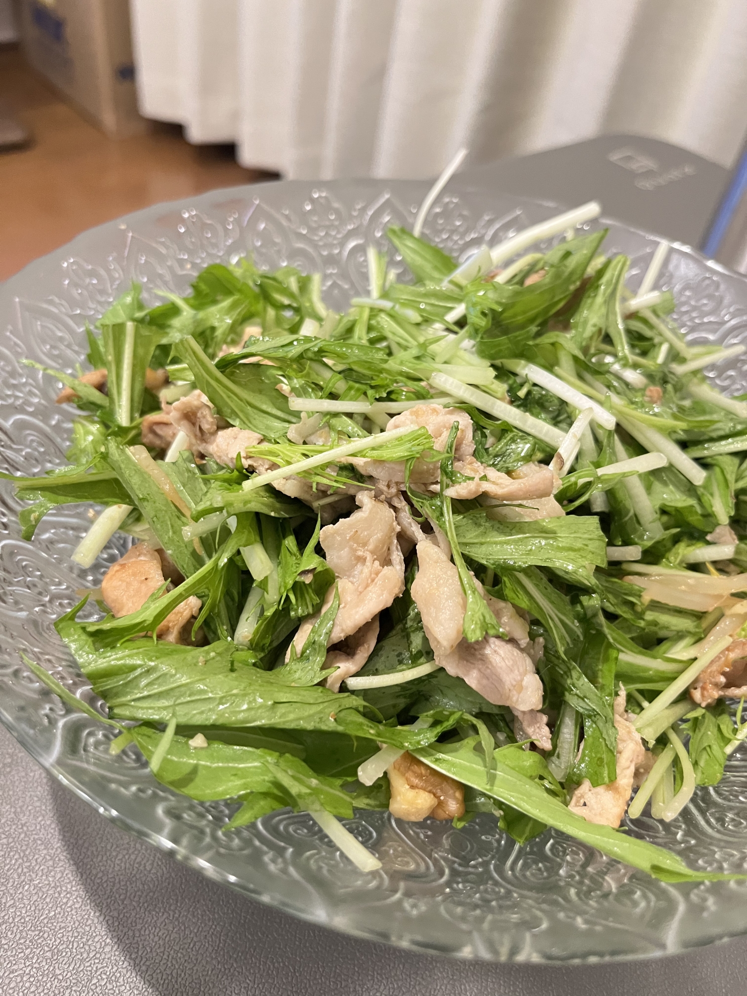 水菜食べきり⭐︎お肉もりもりサラダ