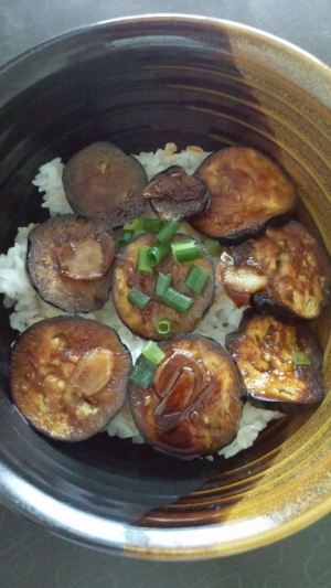 焼き肉のタレで茄子とニンニクの丼♪