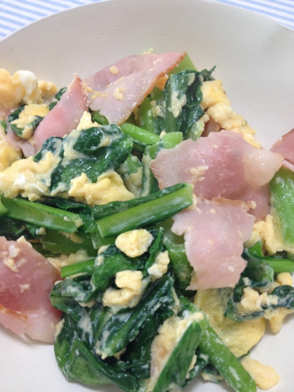 小松菜とベーコンの卵とじ レシピ 作り方 By くまやこ 楽天レシピ