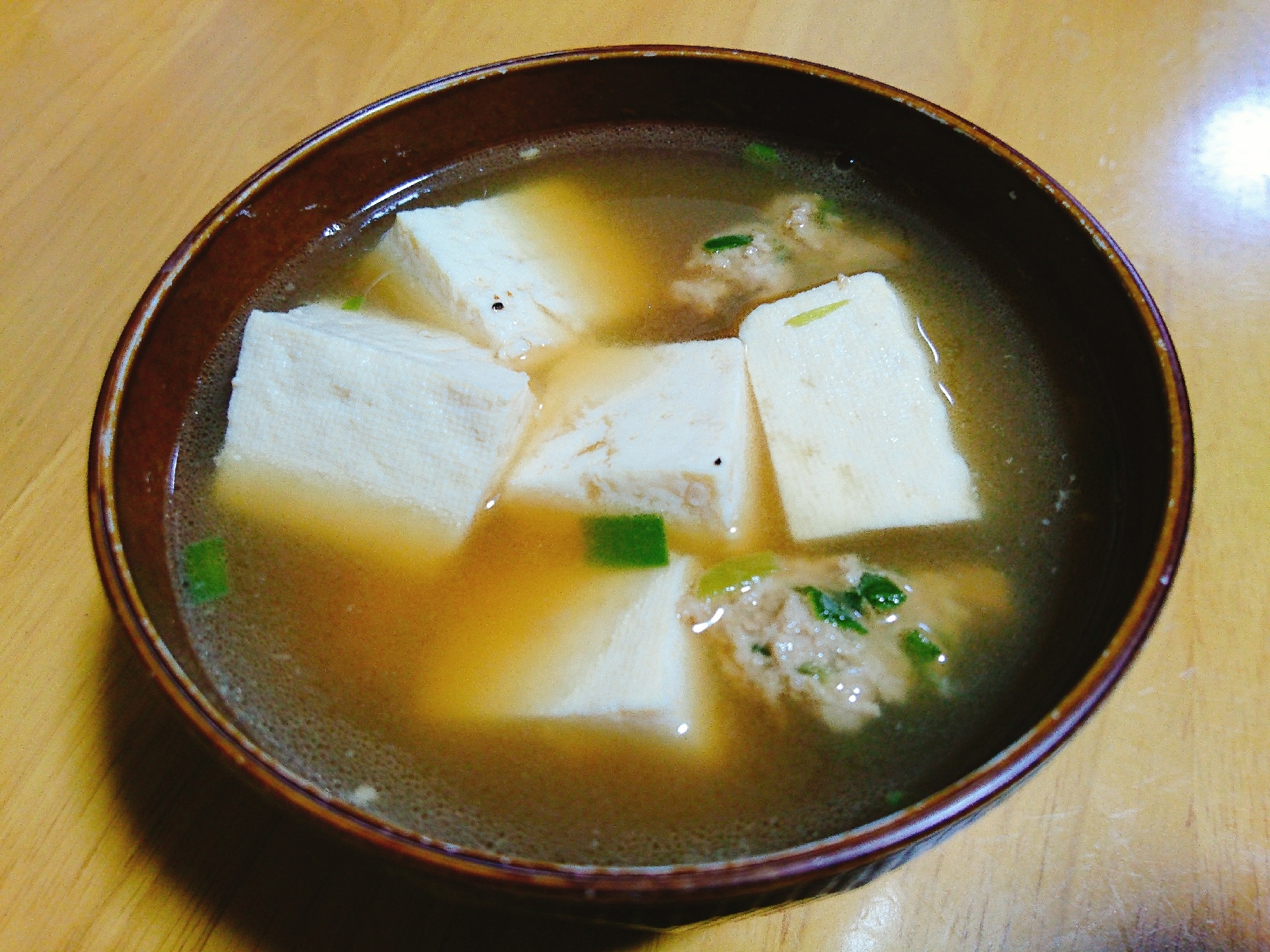 餃子のタネと豆腐のさっぱりスープ