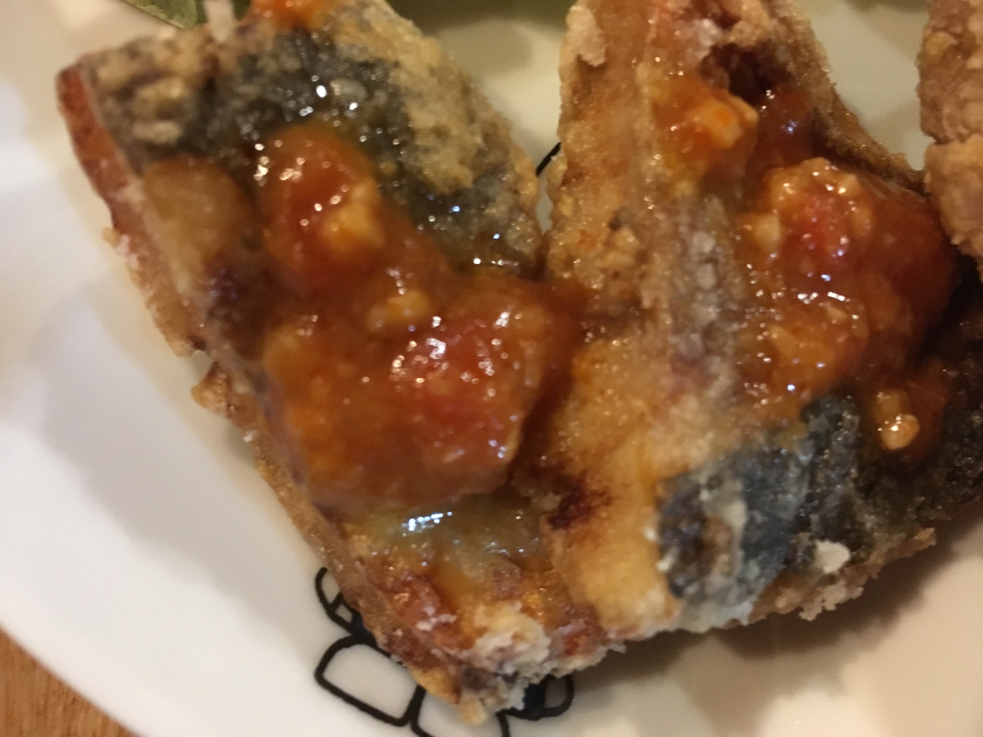 サバ唐揚げのチリトマトソースかけ