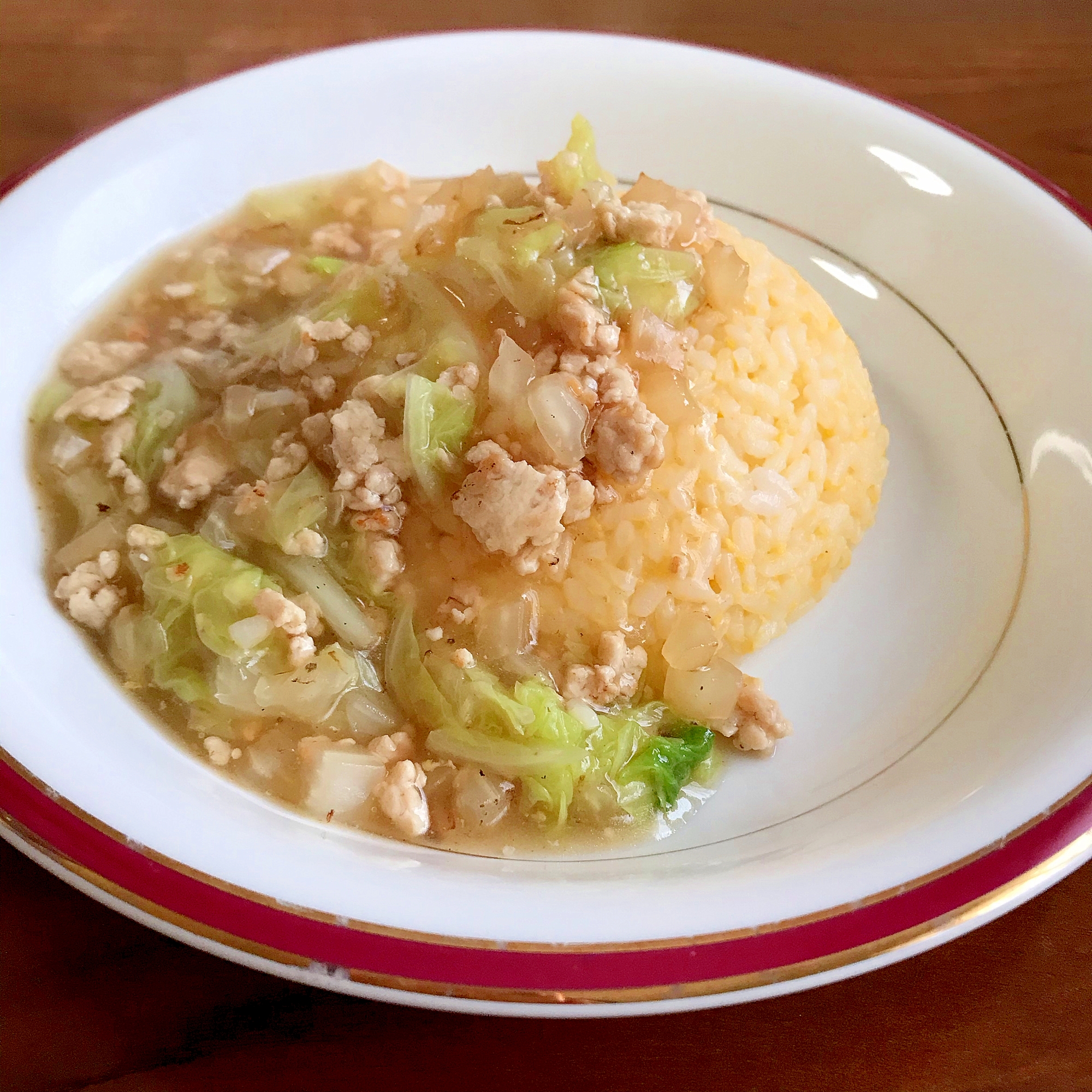 鶏ひき肉と白菜のあんかけ卵チャーハン