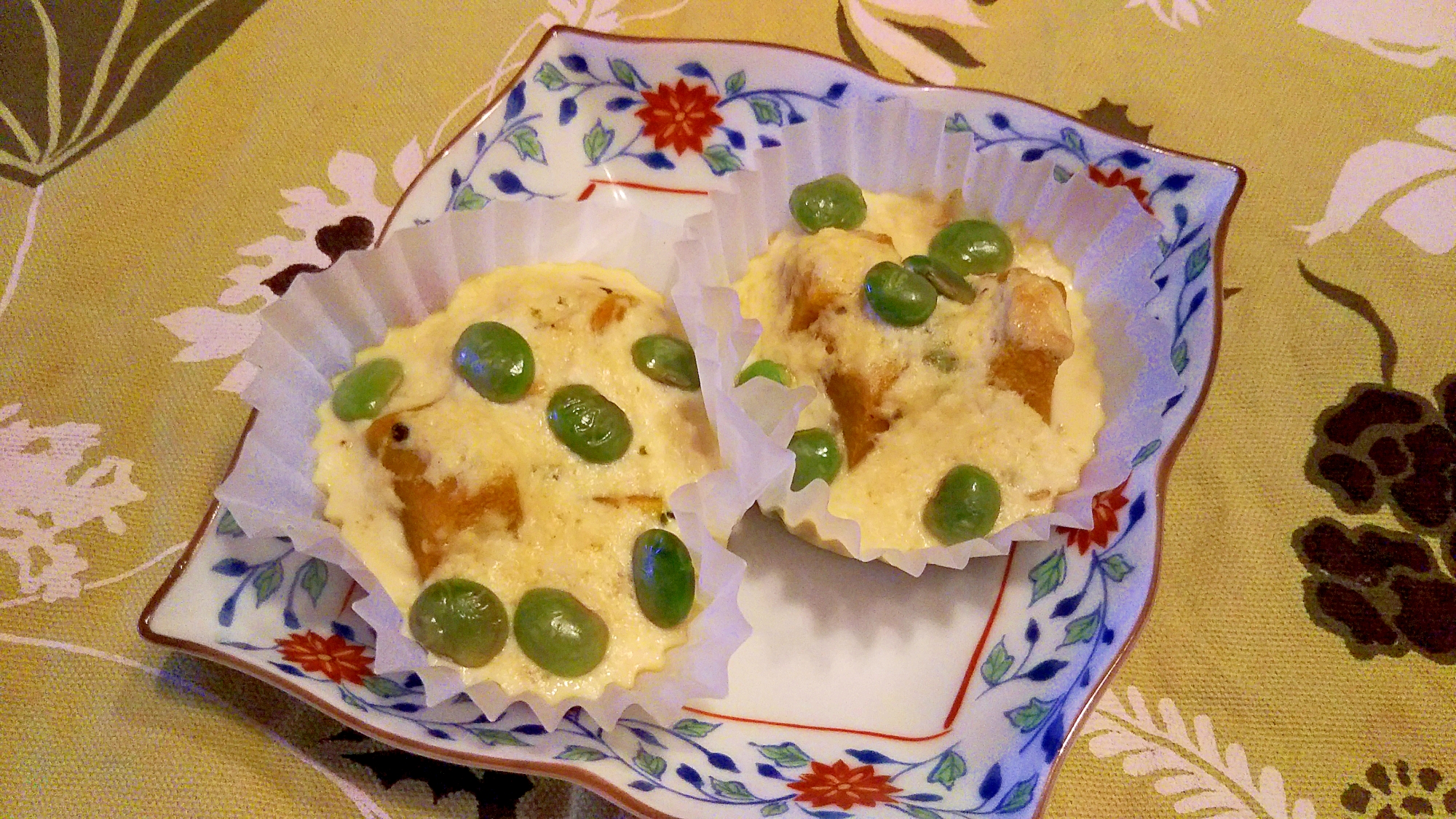 かぼちゃ・枝豆の豆腐・卵カップ焼き