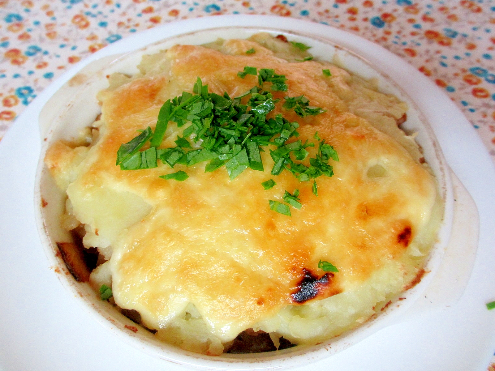 鶏の照り焼きマッシュポテトチーズ焼き