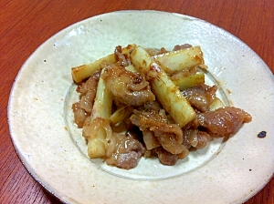 うどと牛肉の味噌いため