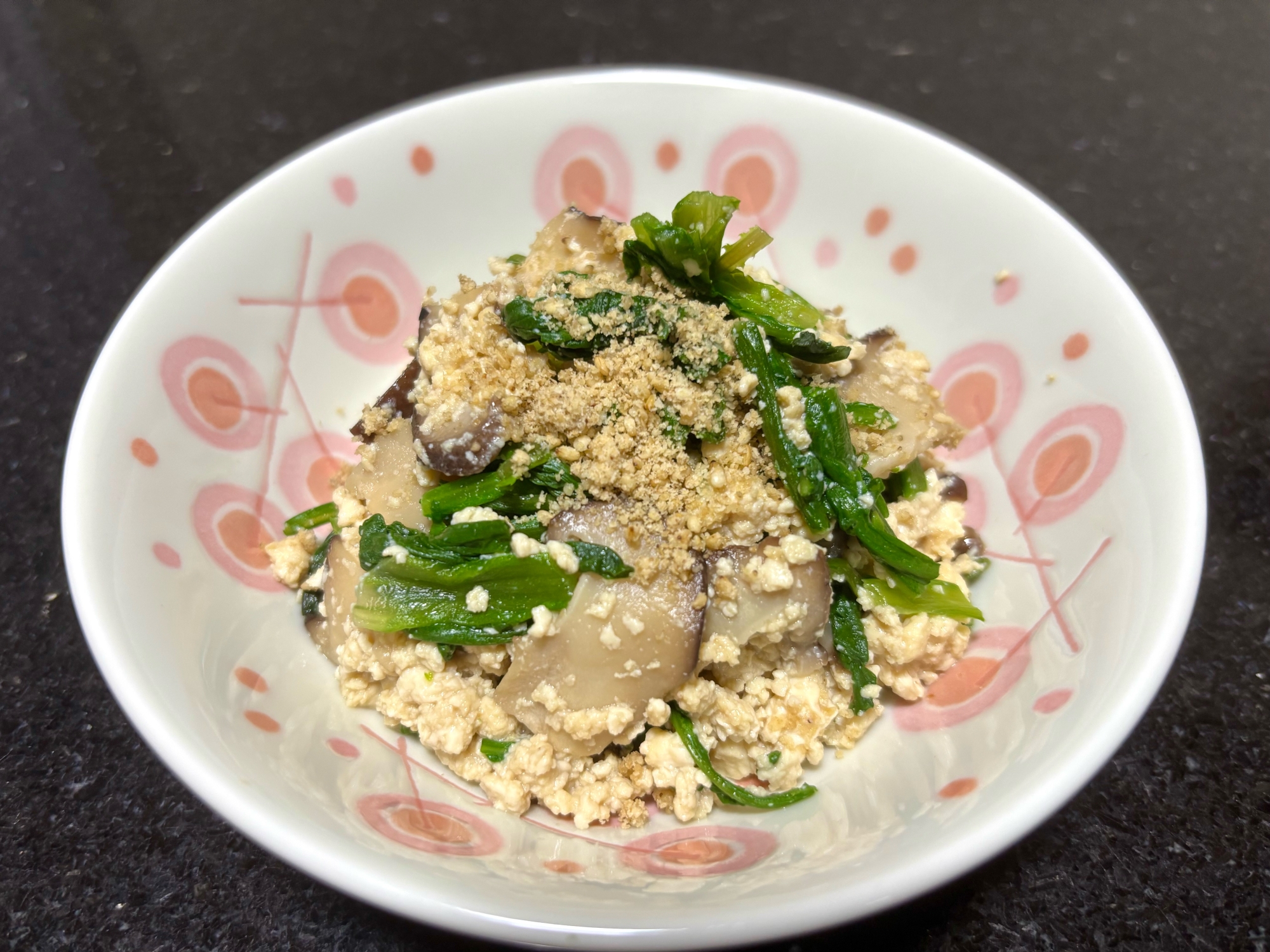 簡単！春菊、椎茸、繋ぎは豆腐でタンパク質を♡