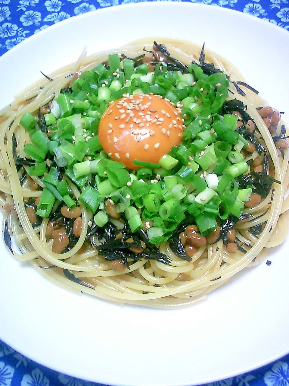 長ひじきと納豆のパスタ